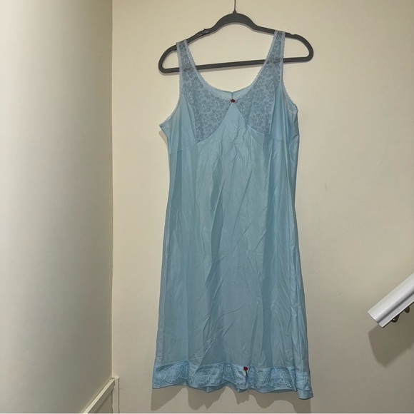 Women’s Vintage Baby Blue Vintage Slip Lace Rose Details Lingerie Dress No Size - Picture 1 of 16